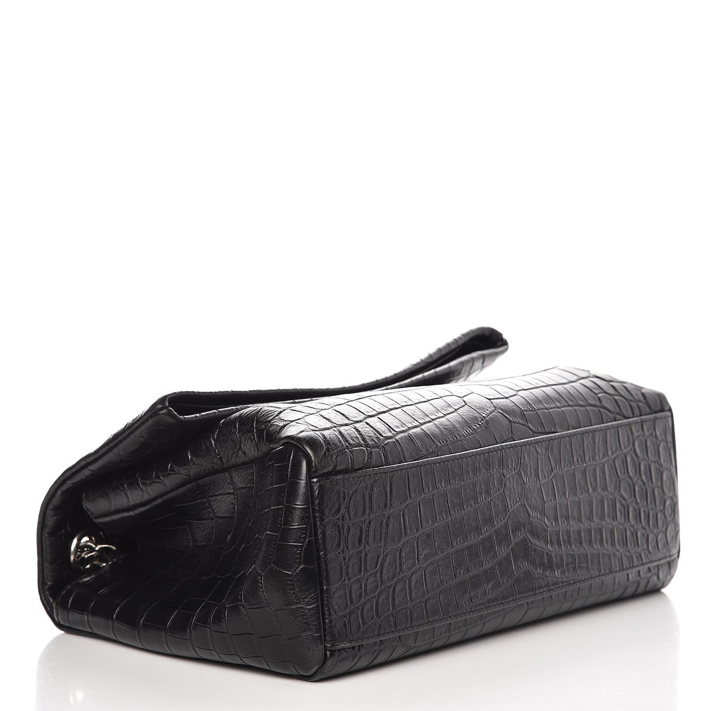 Calfskin Crocodile Embossed Medium West Hollywood Monogram Fold-Over Black