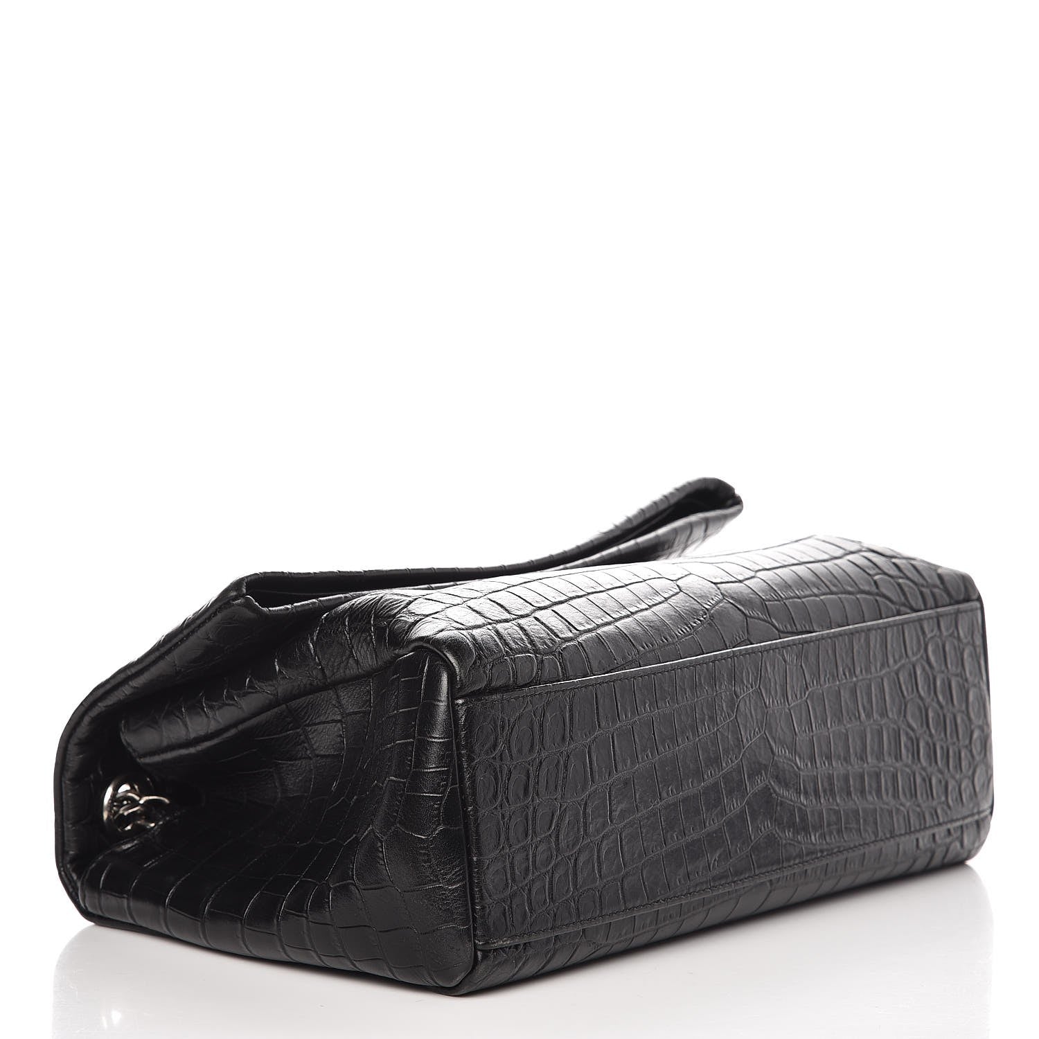 Saint Laurent Calfskin Crocodile Embossed Medium West Hollywood Monogram Fold-Over Black 4 of 8