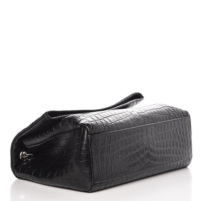 Saint Laurent Calfskin Crocodile Embossed Medium West Hollywood Monogram Fold-Over Black 4 of 8