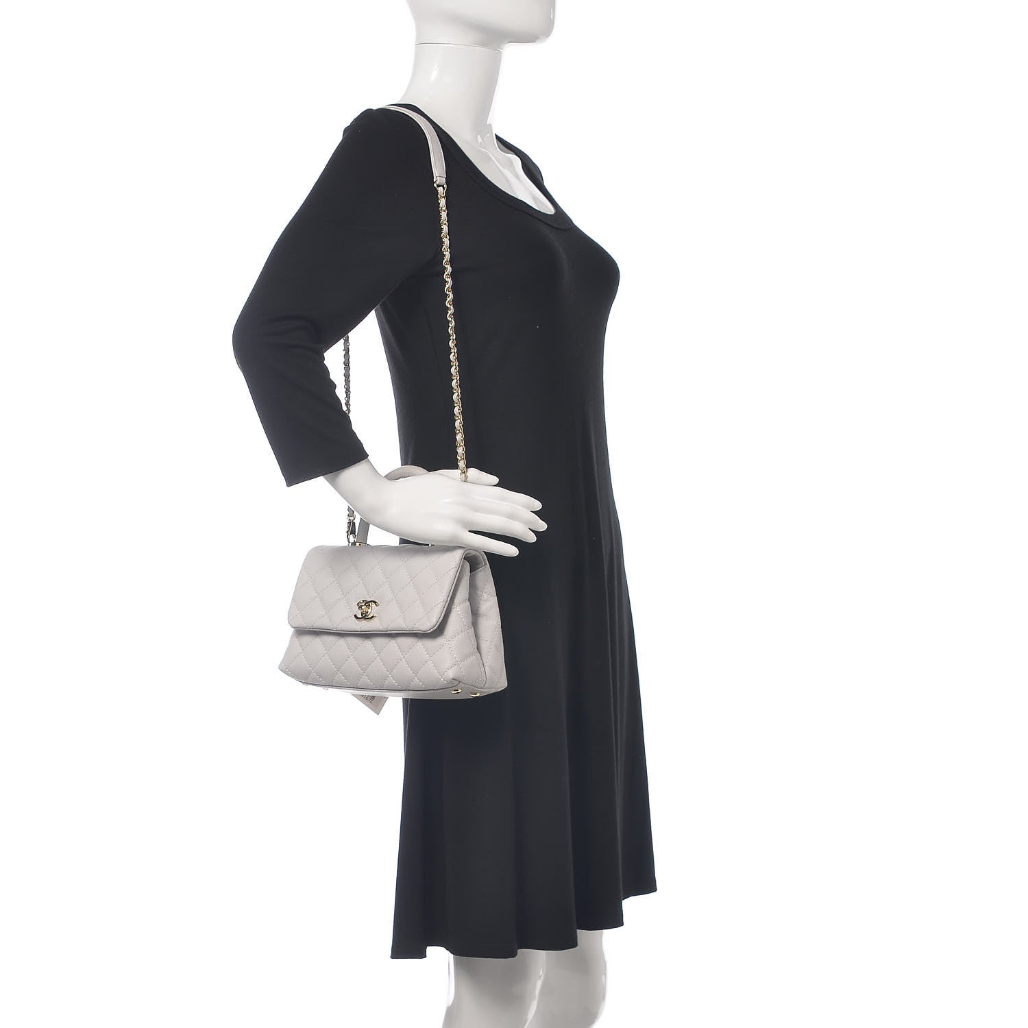 Chanel Caviar Quilted Mini Coco Handle Flap Light Grey 2 of 10