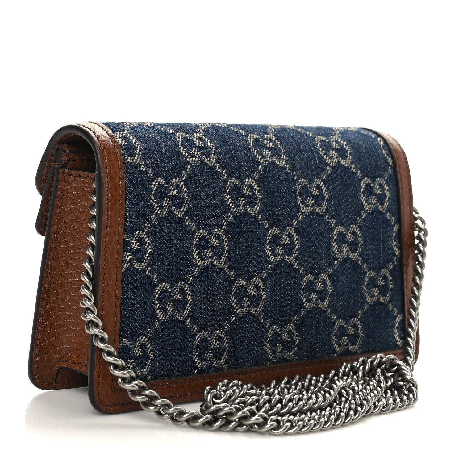 Gucci New Denim GG Monogram Dollar Calfskin Enamel Super Mini Dionysus Shoulder Bag Blue Tea Cuir Epilog Electric Blue 3 of 8
