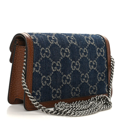 Gucci New Denim GG Monogram Dollar Calfskin Enamel Super Mini Dionysus Shoulder Bag Blue Tea Cuir Epilog Electric Blue 3 of 8
