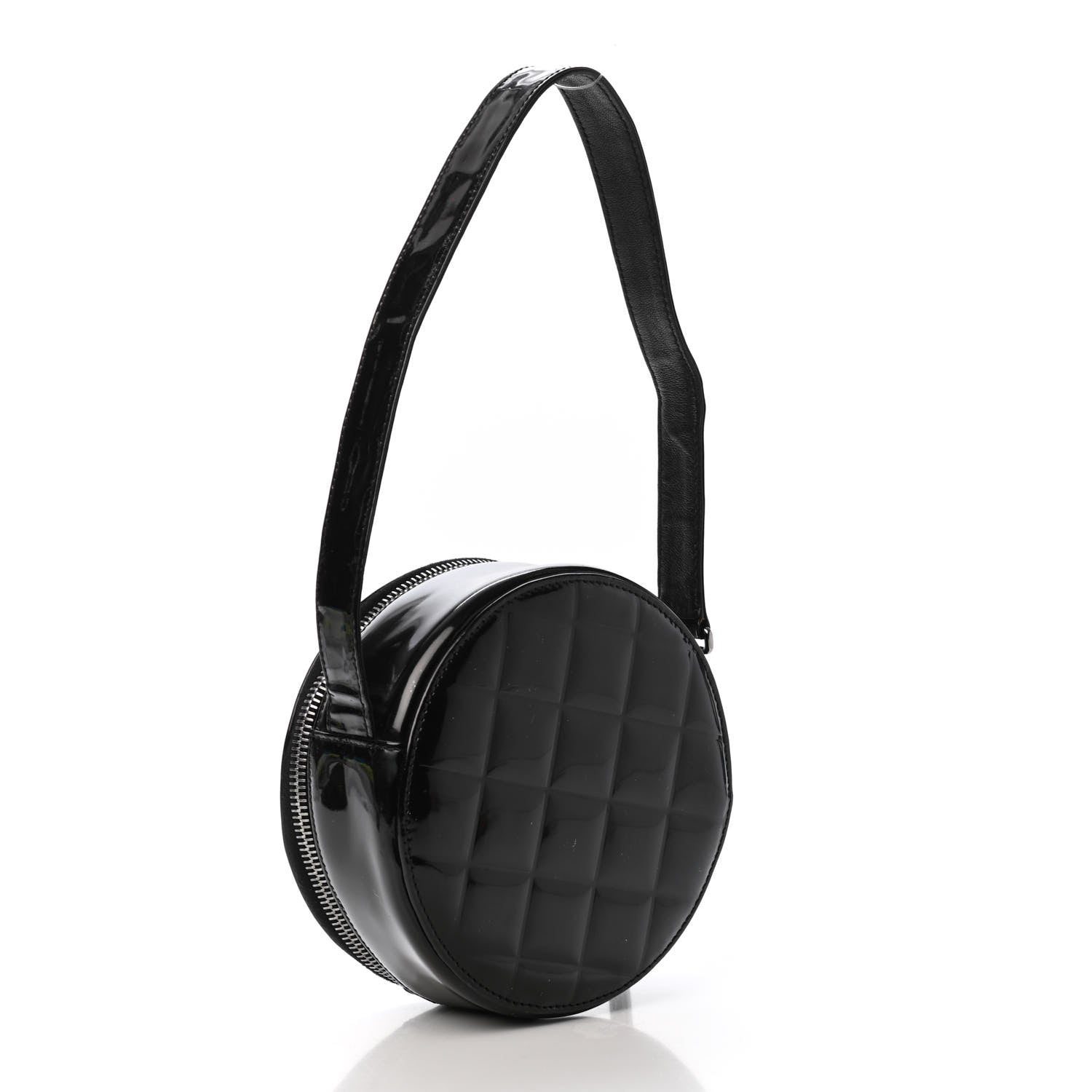 Chanel Patent Quilted CC Chocolate Bar Round Shoulder Bag Black 2 of 4