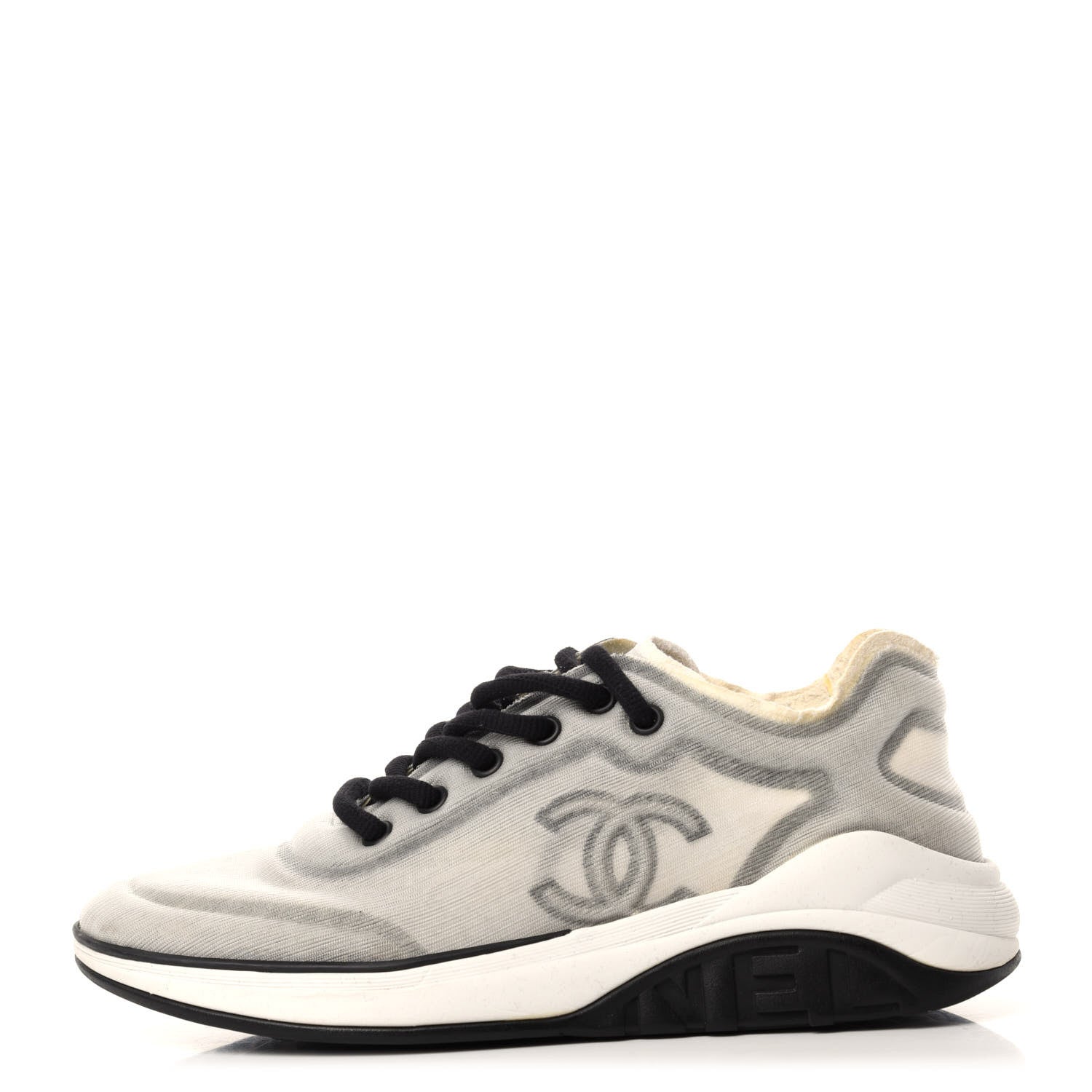 Chanel Mesh Lyrca Womens Logo Sneakers 37.5 White Grey 1 of 8