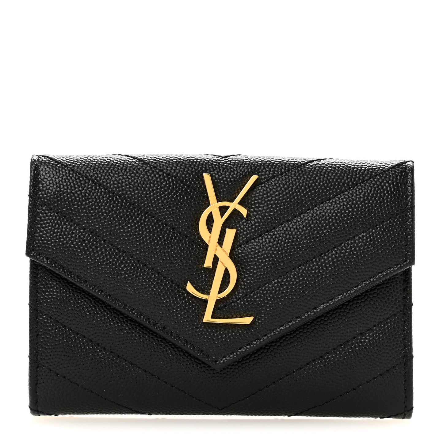 Grain De Poudre Matelasse Chevron Small Monogram Envelope Wallet Black