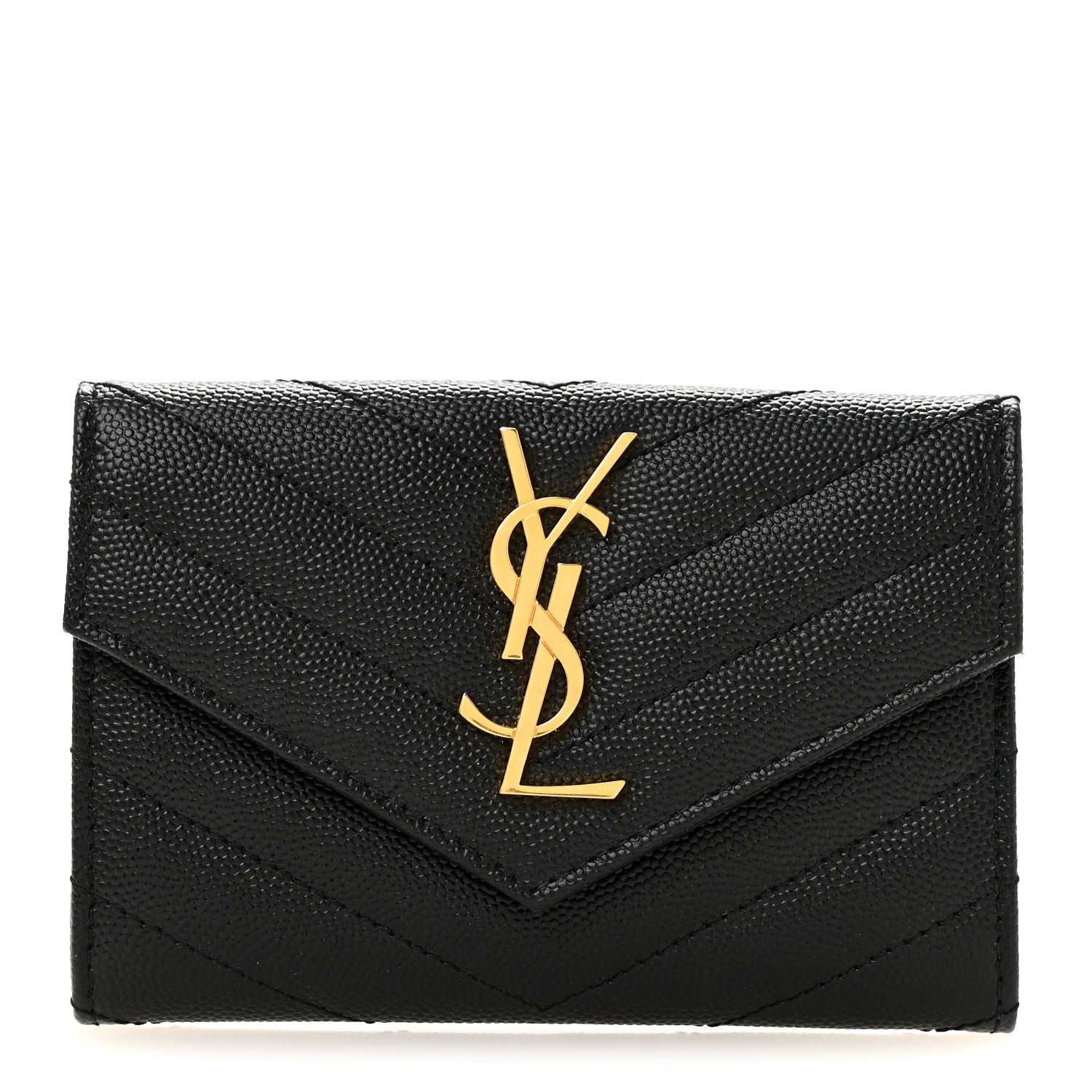 Saint Laurent Grain De Poudre Matelasse Chevron Small Monogram Envelope Wallet Black 1 of 8