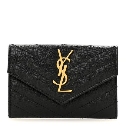 Saint Laurent Grain De Poudre Matelasse Chevron Small Monogram Envelope Wallet Black 1 of 8