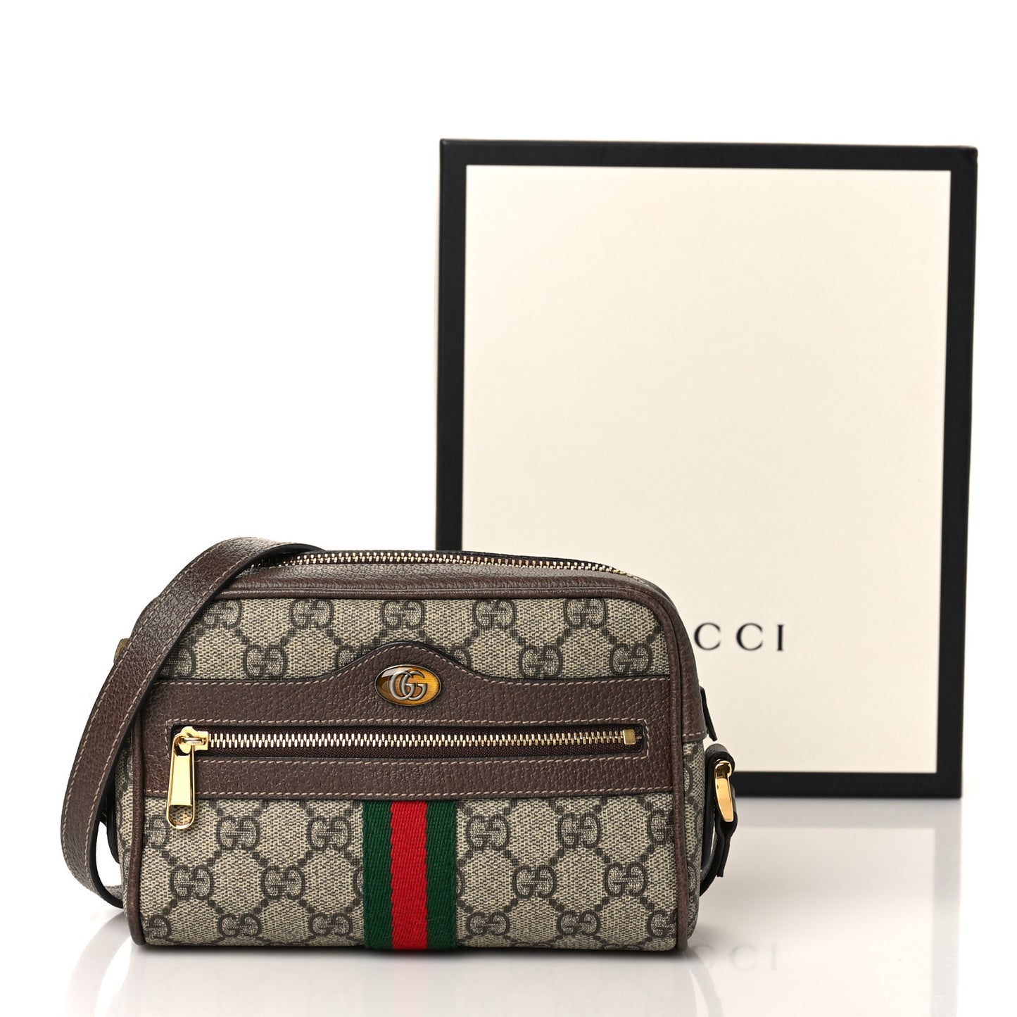 GG Supreme Monogram Web Mini Ophidia Shoulder Bag Brown