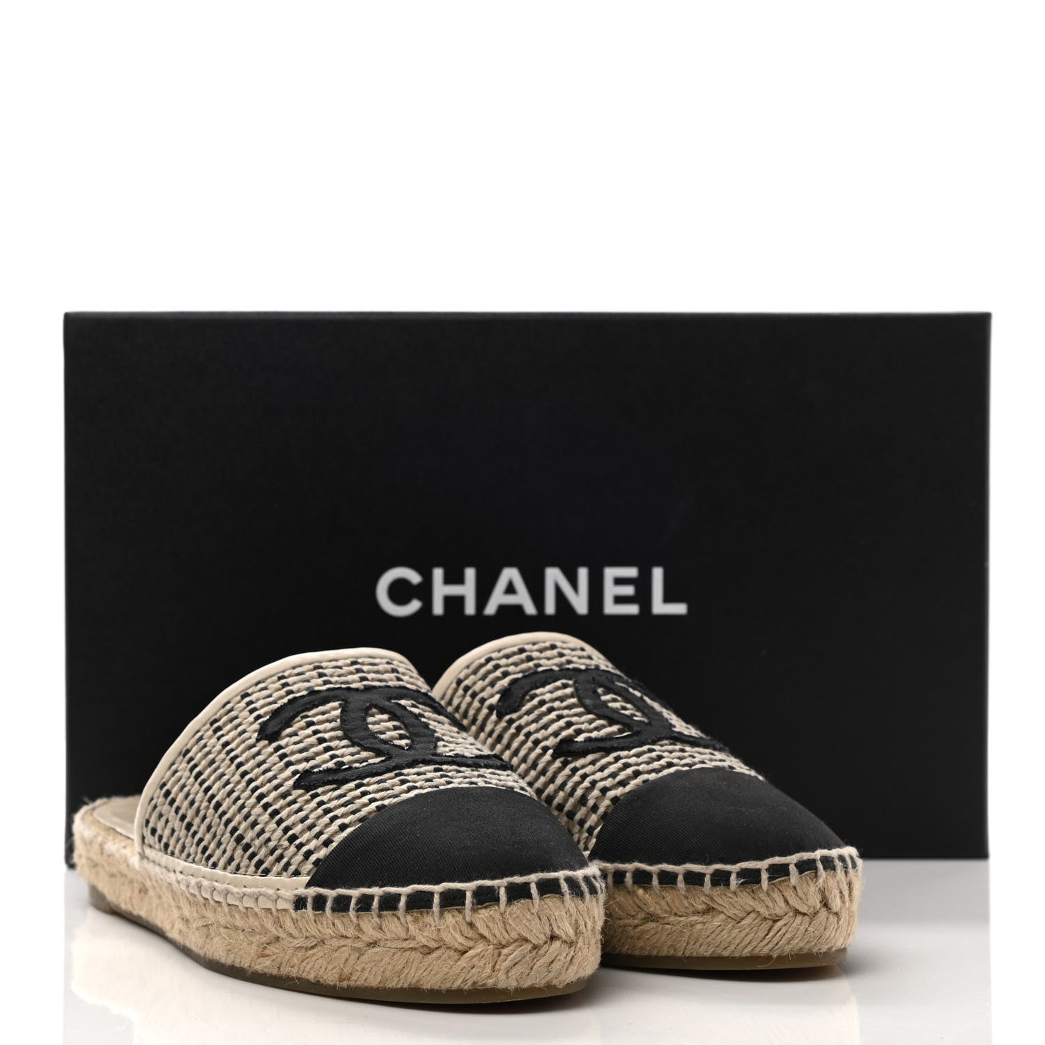 Chanel Mesh Grosgrain CC Espadrilles Mule 36 Beige Black 9 of 9