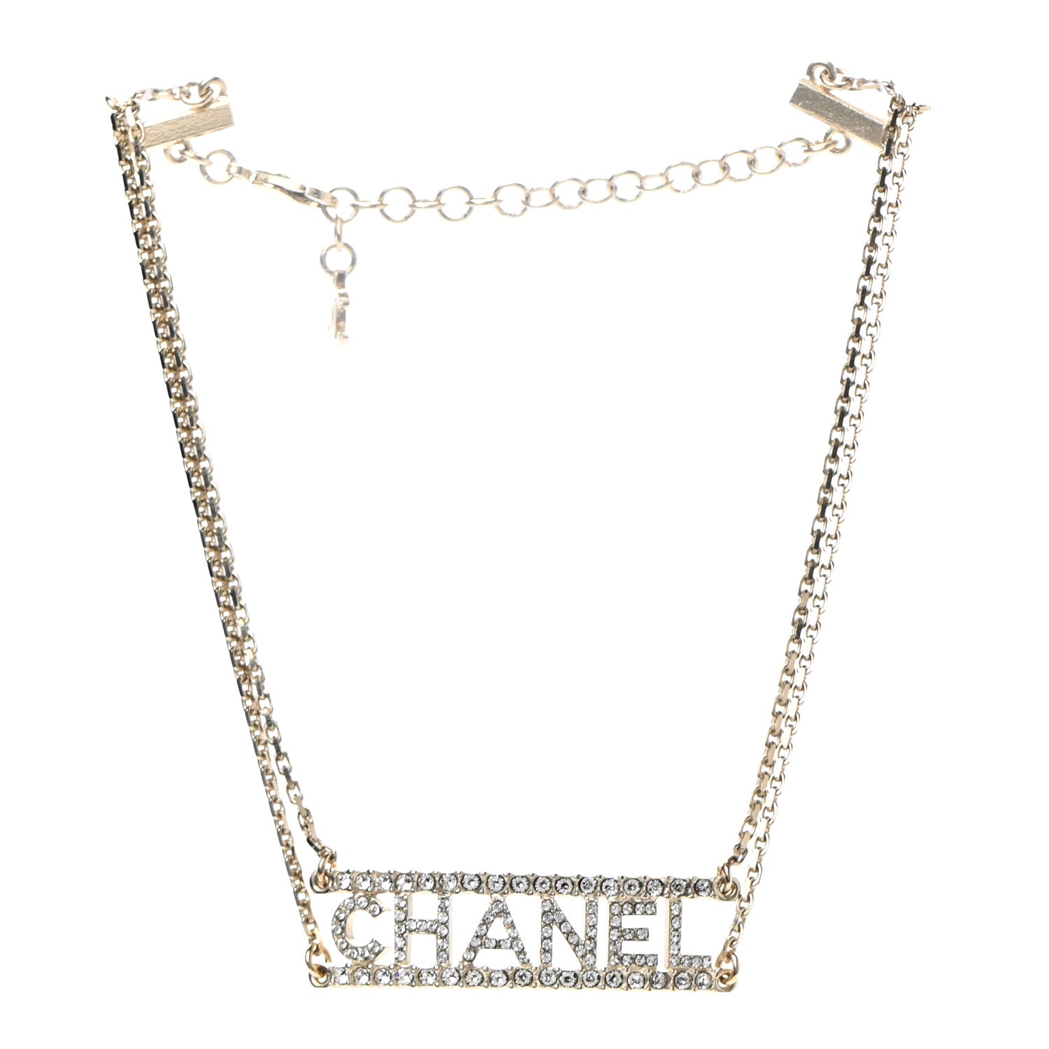 Chanel Metal Crystal Logo Choker Necklace Gold 3 of 7