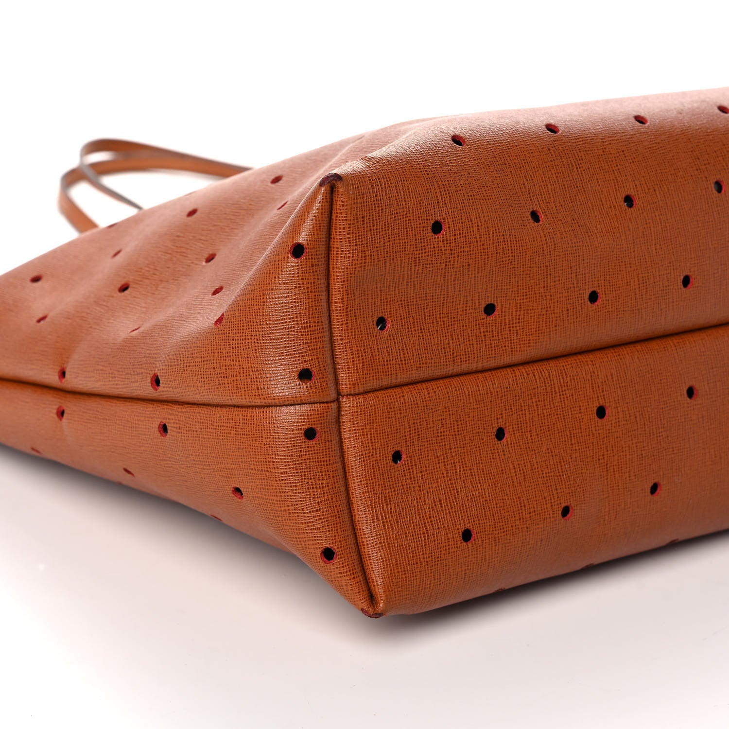 Fendi Vitello Zucca Perforated Medium Roll Tote Miel Rosso Tobacco 9 of 13
