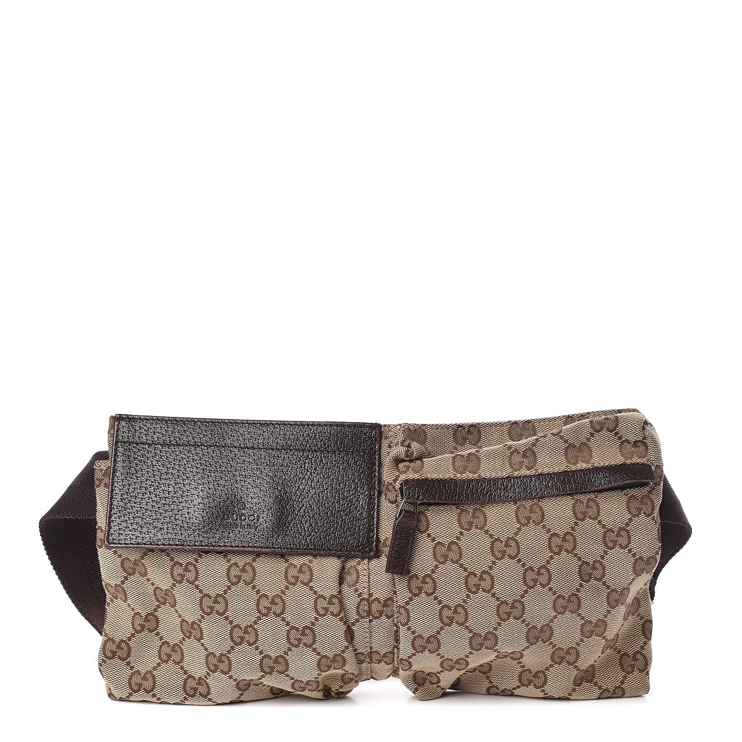 Gucci GG Monogram Double Pocket Belt Bag Dark Brown 1 of 11