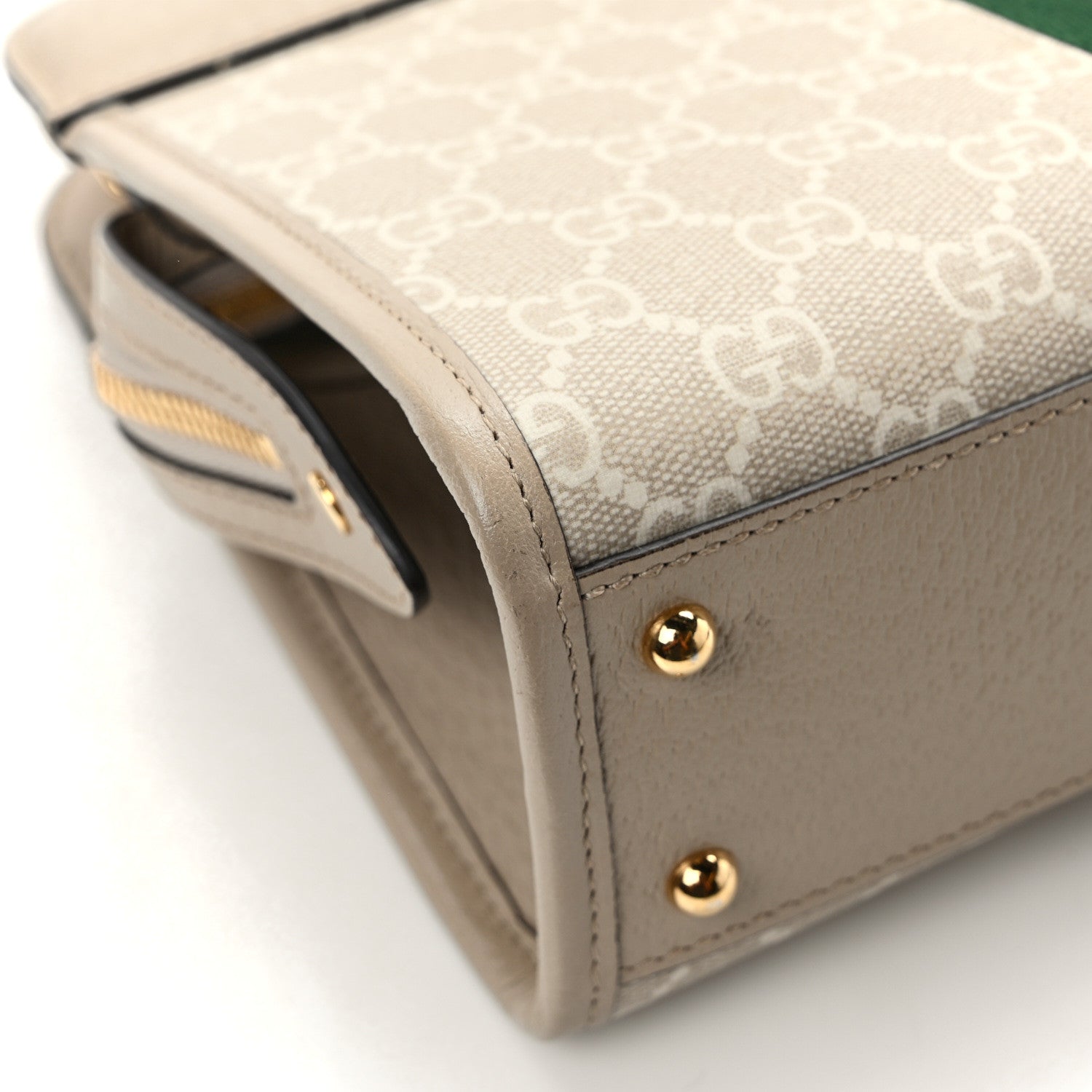 Gucci GG Supreme Monogram Textured Dollar Calfskin Web Small Ophidia Slip Handle Tote Beige Mystic White Oatmeal 10 of 13