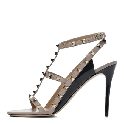Valentino Garavani Patent Nappa Rockstud Ankle Strap Open Toe 100mm Sandals 41 Black Poudre 1 of 14