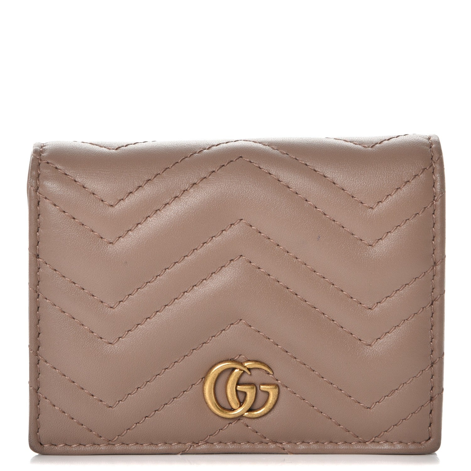 Gucci Calfskin Matelasse GG Marmont Card Case Wallet Porcelain Rose 1 of 7