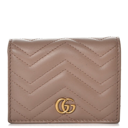 Gucci Calfskin Matelasse GG Marmont Card Case Wallet Porcelain Rose 1 of 7