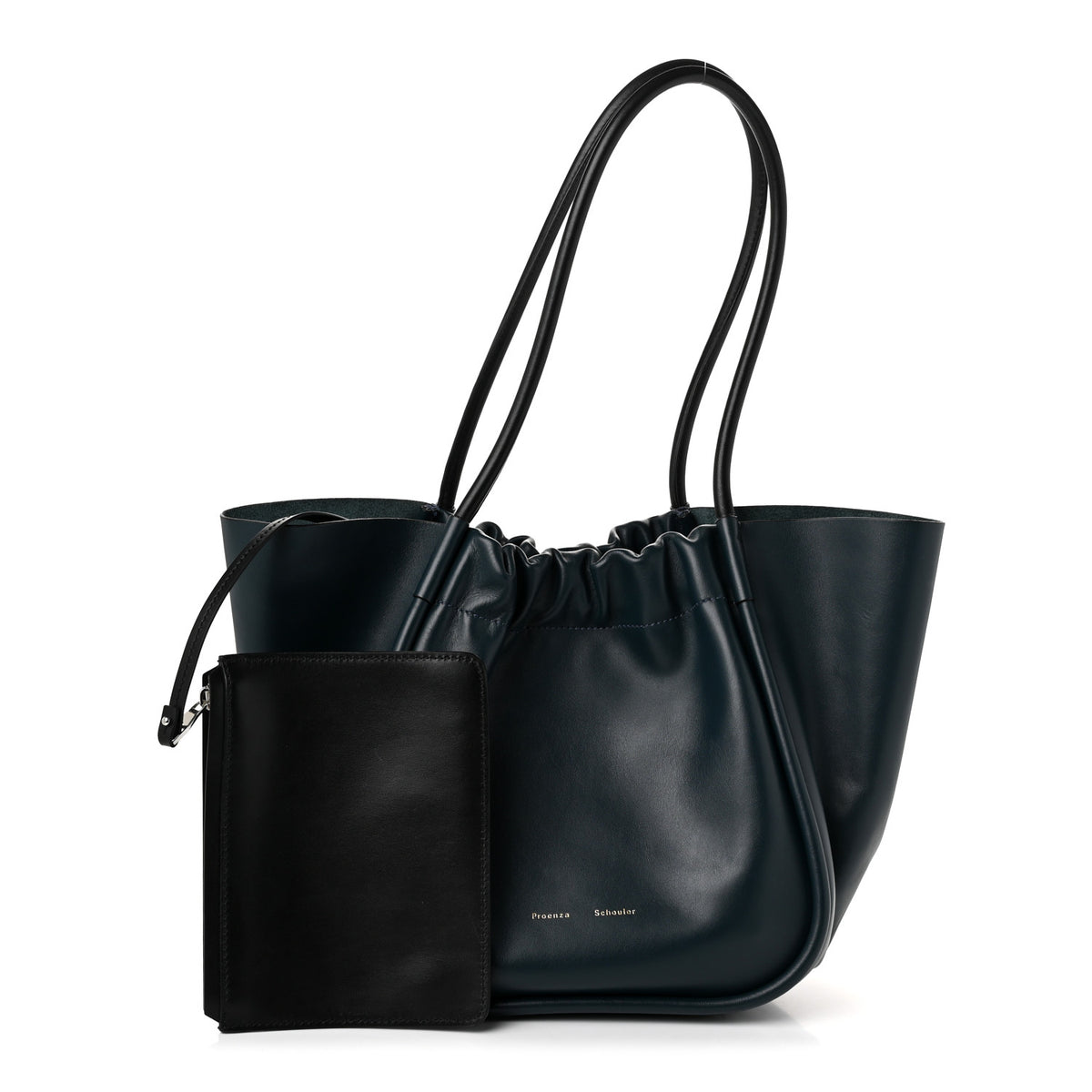 Calfskin Large Ruched Tote Petrol Green