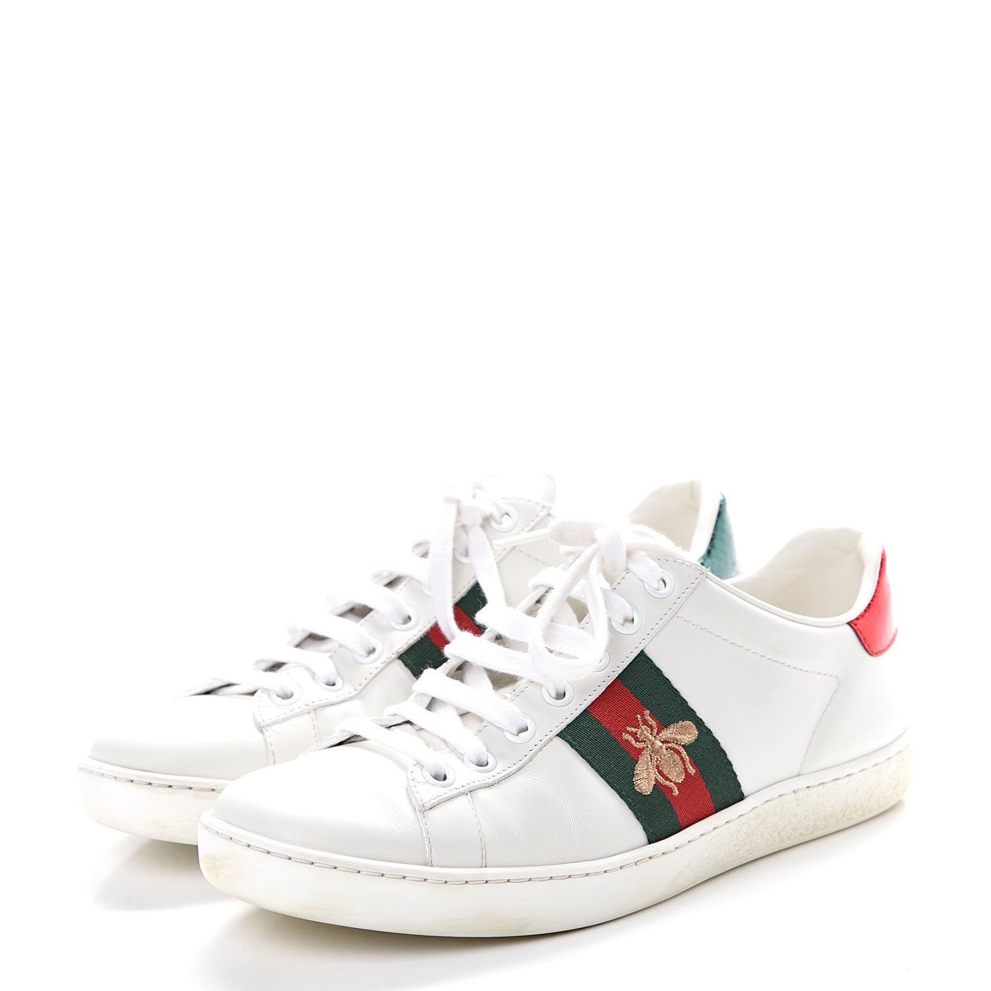 Calfskin Ayers Bee Embroidered Womens Ace Sneakers 35.5 White Green