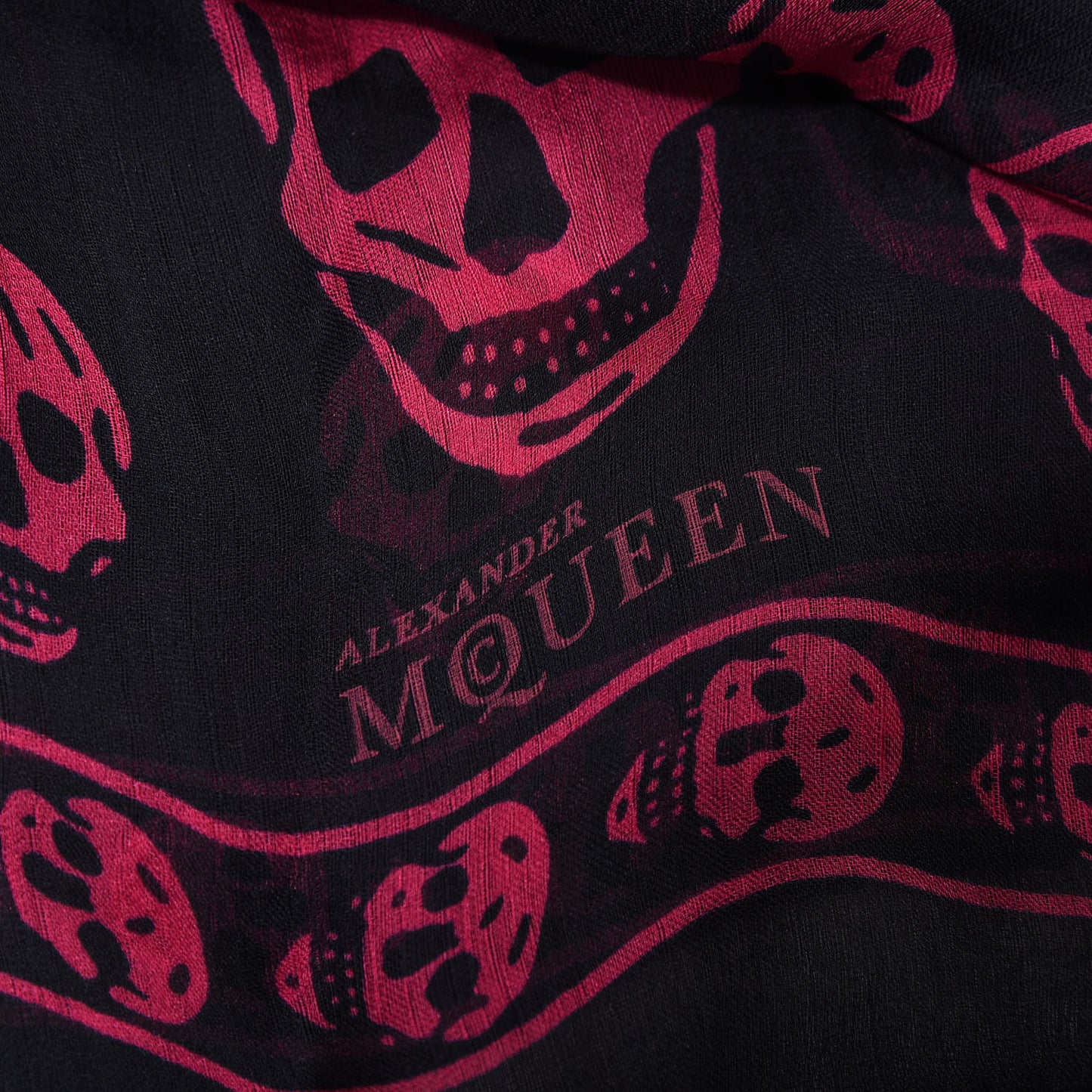 Silk Chiffon Skull Scarf Navy Pink
