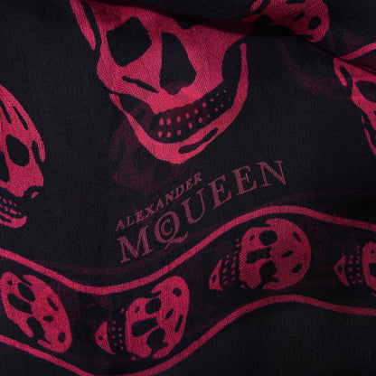 Alexander McQueen Silk Chiffon Skull Scarf Navy Pink 3 of 5