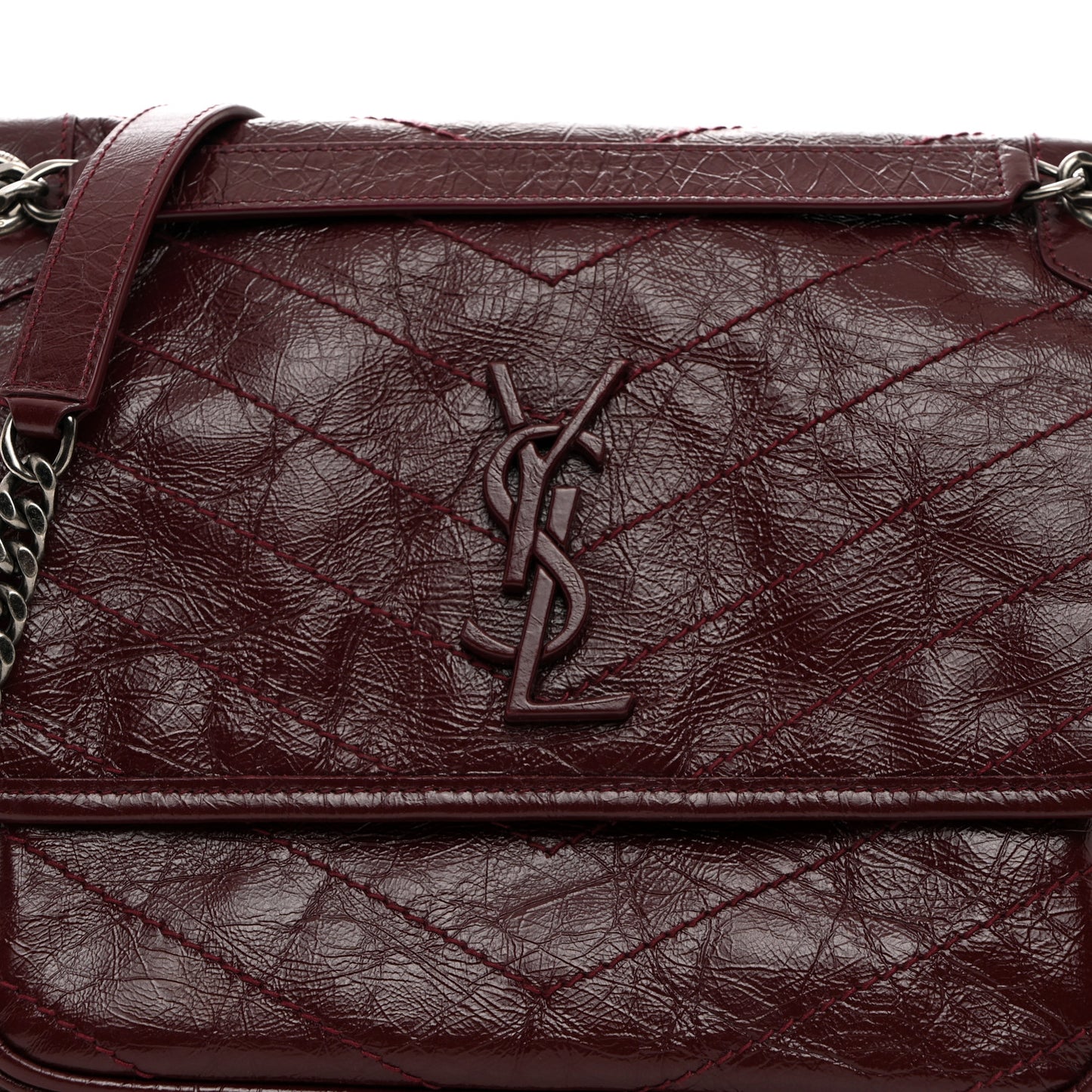 Crinkled Calfskin Matelasse Monogram Medium Niki Chain Satchel Rouge Legion