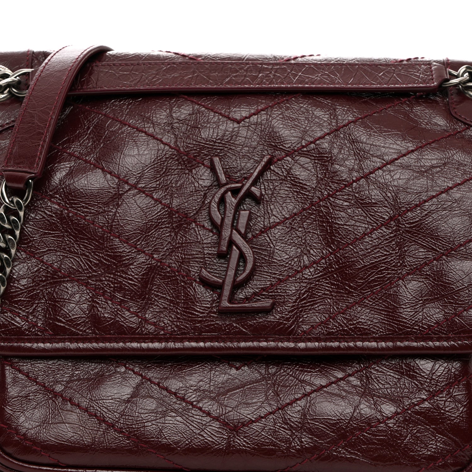 Saint Laurent Crinkled Calfskin Matelasse Monogram Medium Niki Chain Satchel Rouge Legion 8 of 10