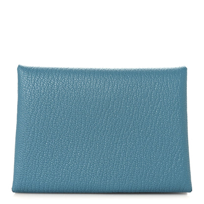 Hermes Chevre Mysore Duo Calvi Card Case New Blue Jean 1 of 8