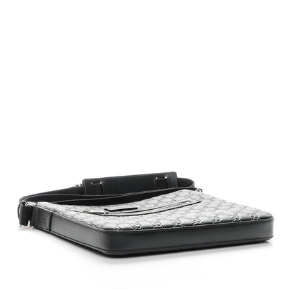 Gucci Guccissima Signature Medium Flat Messenger Bag Black 4 of 7