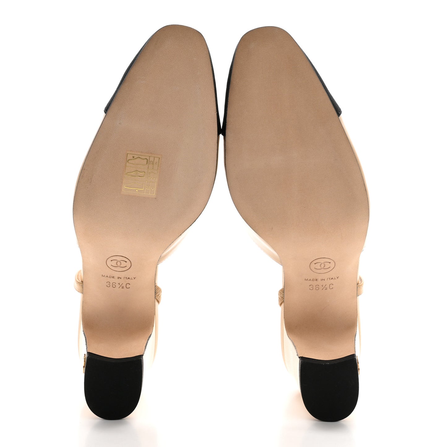Goatskin Grosgrain Cap Toe CC Slingback Pumps 36.5 Beige Black