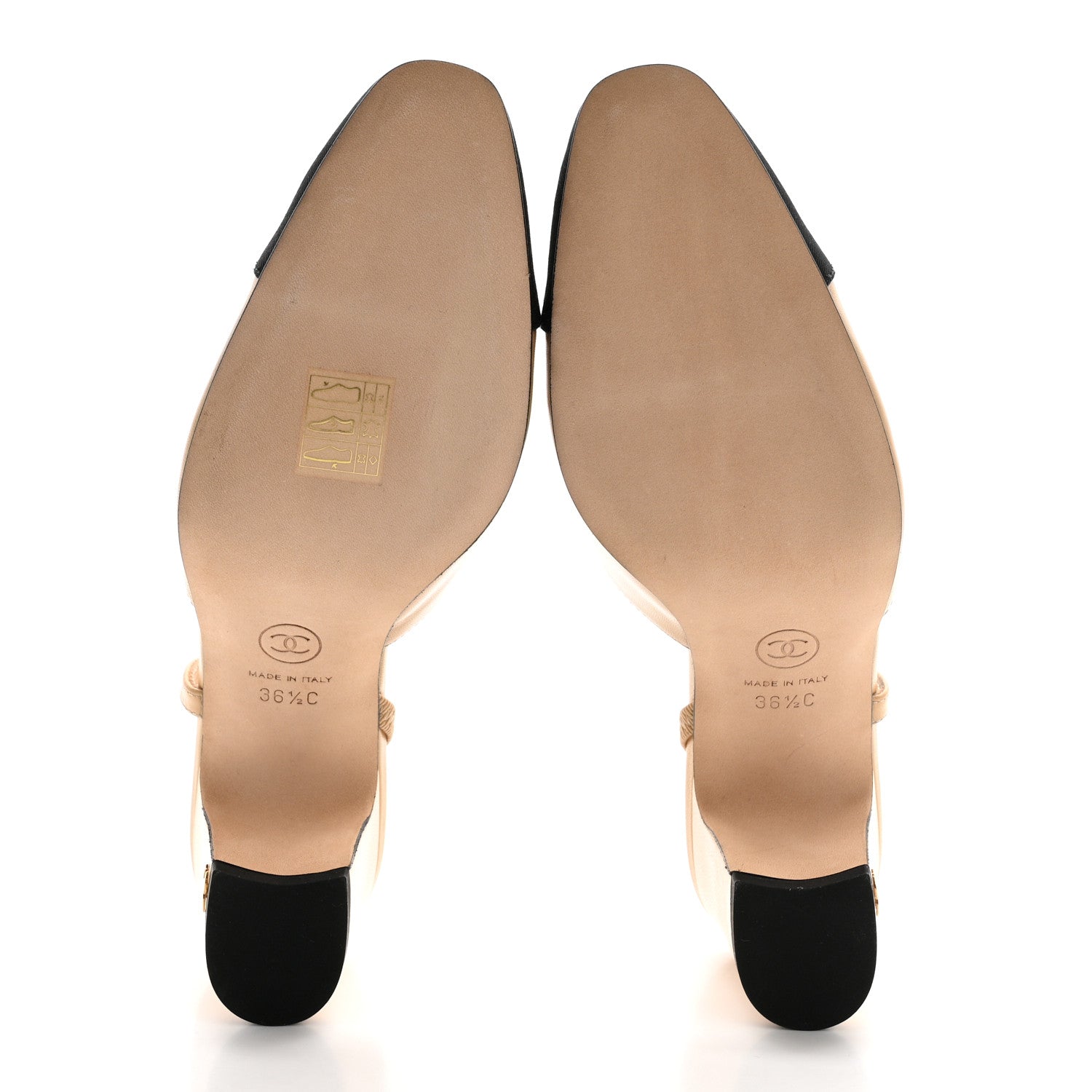 Chanel Goatskin Grosgrain Cap Toe CC Slingback Pumps 36.5 Beige Black 5 of 10