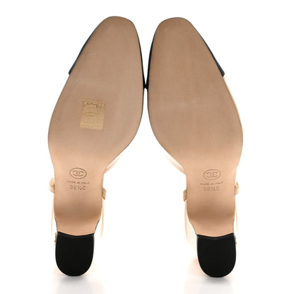 Chanel Goatskin Grosgrain Cap Toe CC Slingback Pumps 36.5 Beige Black 5 of 10
