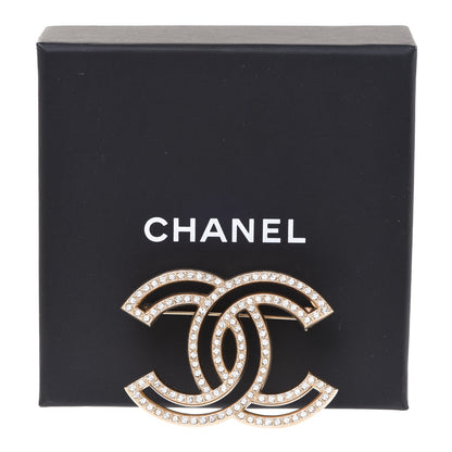 Chanel Crystal CC Brooch Light Gold 5 of 5