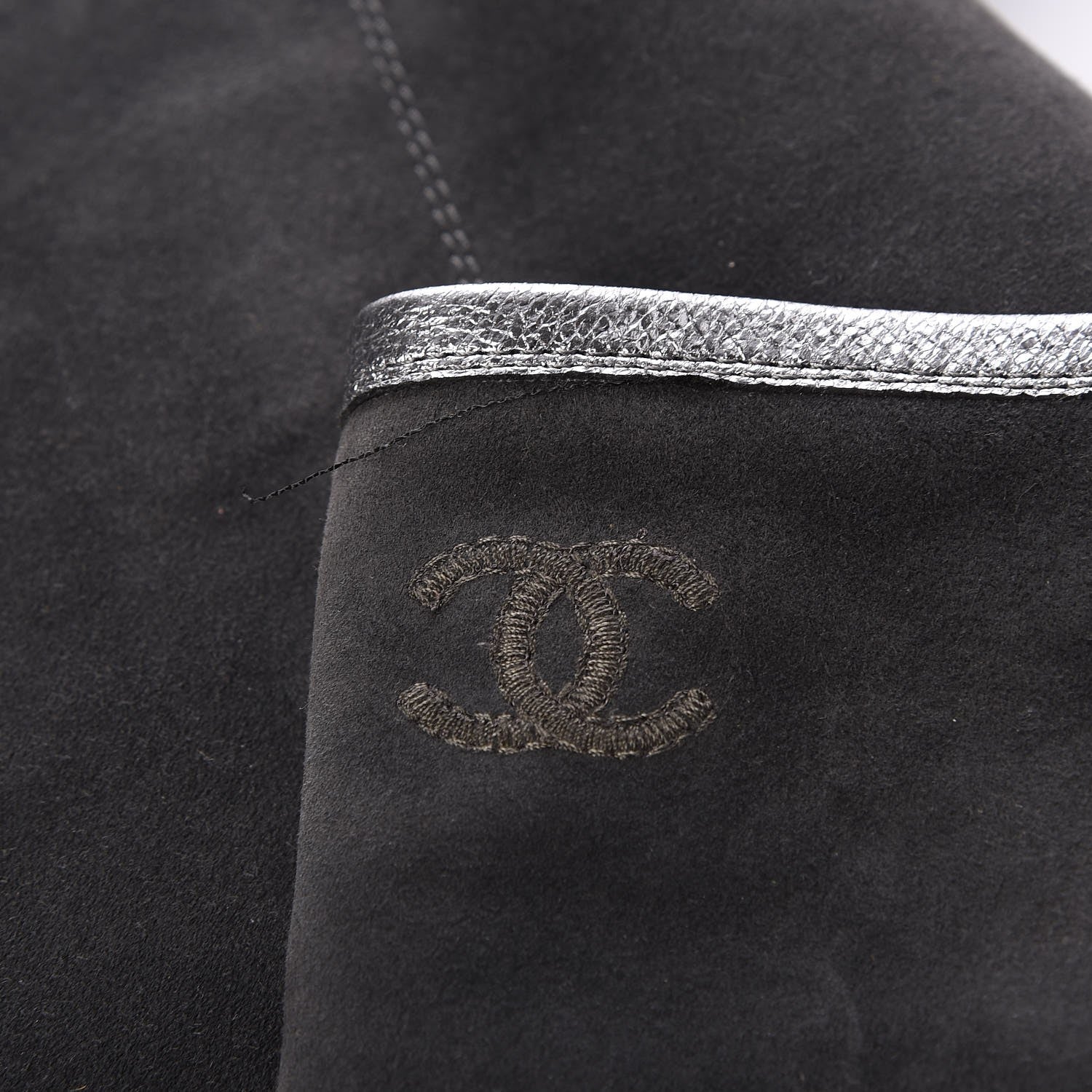 Chanel Suede Calfskin CC Knee High Boots 40.5 Grey Silver 7 of 7