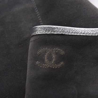 Chanel Suede Calfskin CC Knee High Boots 40.5 Grey Silver 7 of 7
