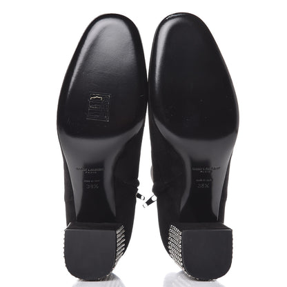 Saint Laurent Suede Crystal Studded Babies 70 Ankle Boots 38.5 Black 5 of 10