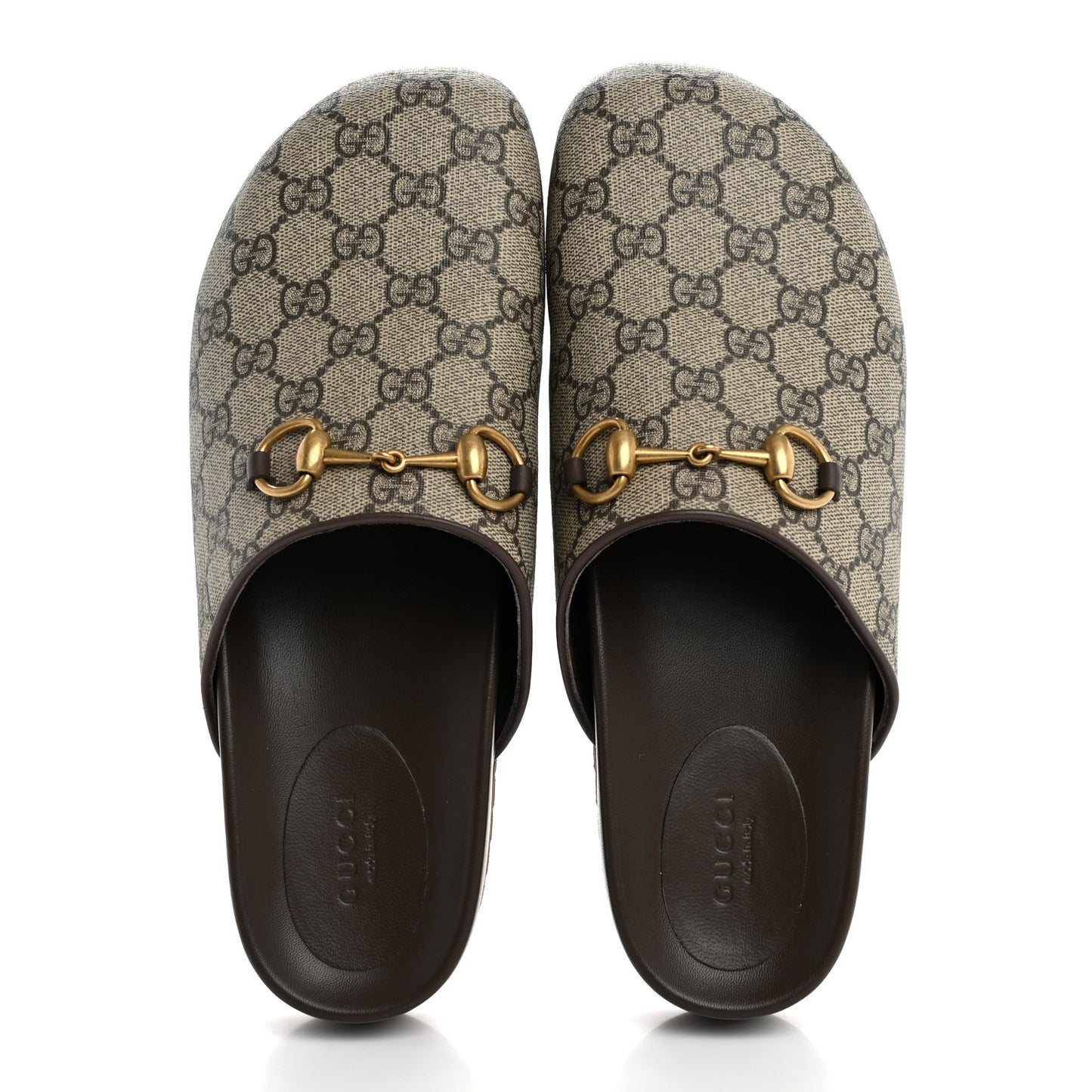 GG Supreme Monogram Miro Soft Calfskin Womens Horsebit Slippers 40 Beige Ebony New Acero
