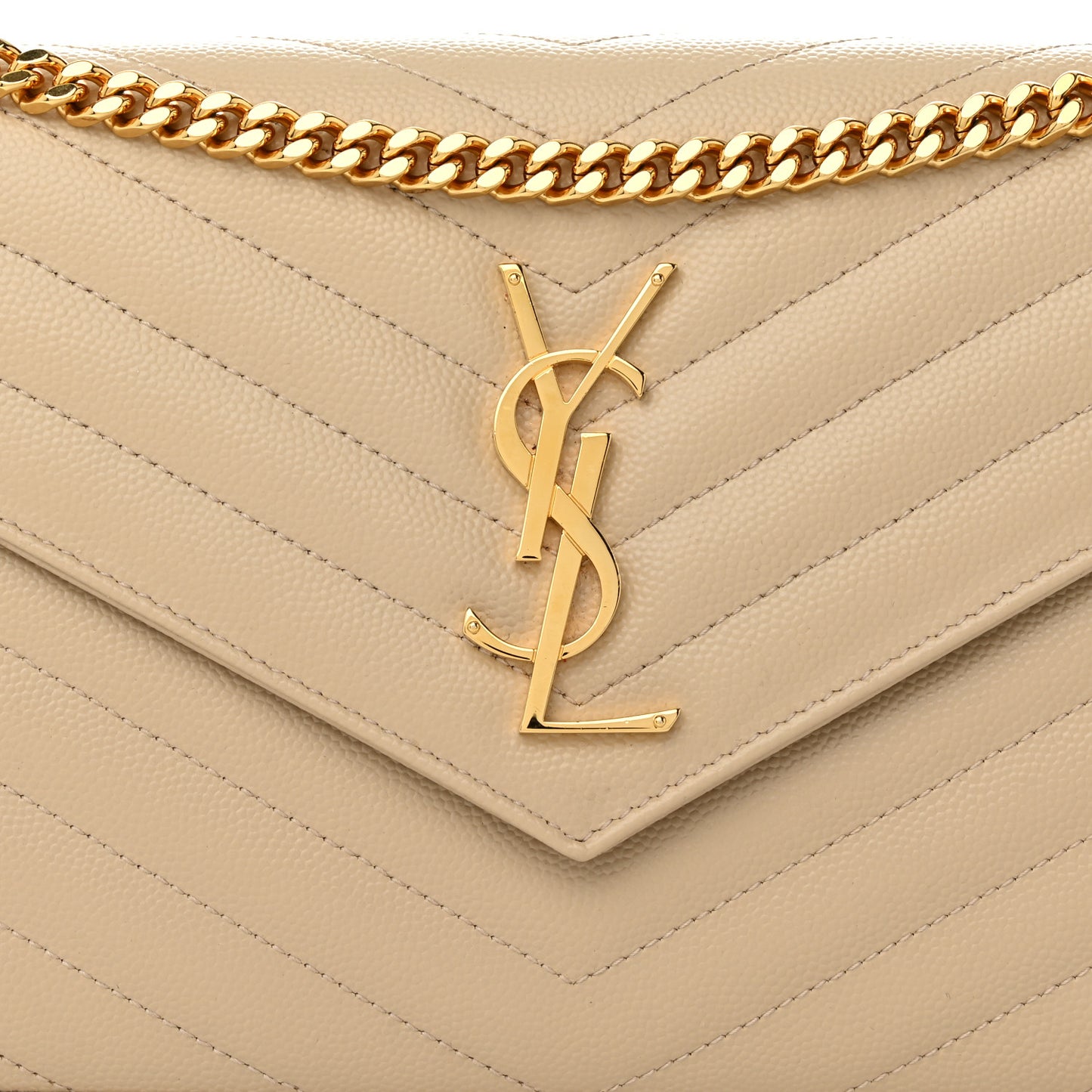 Grain De Poudre Matelasse Chevron Monogram Chain Wallet Dark Beige
