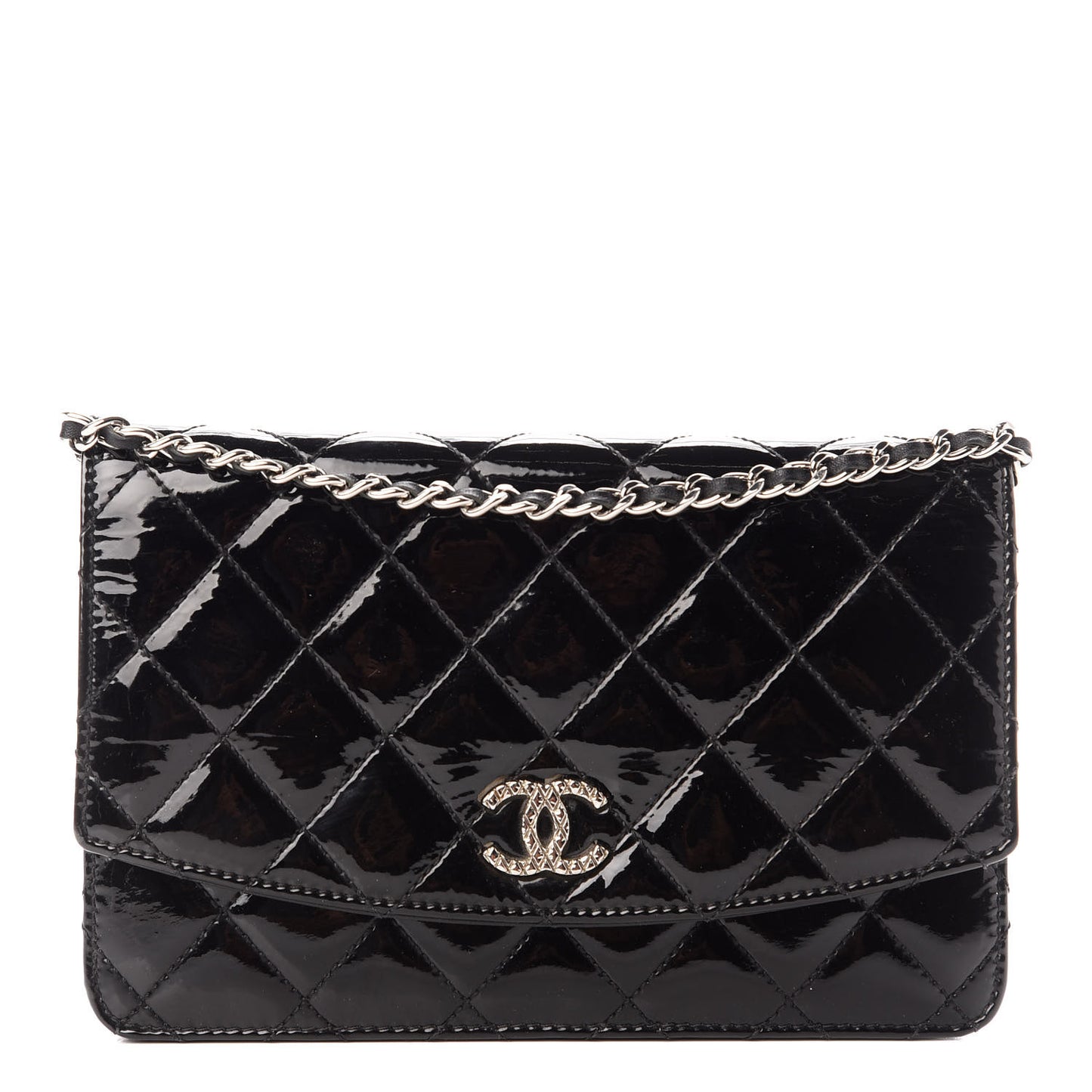 Patent Quilted Brilliant Wallet On Chain WOC Black