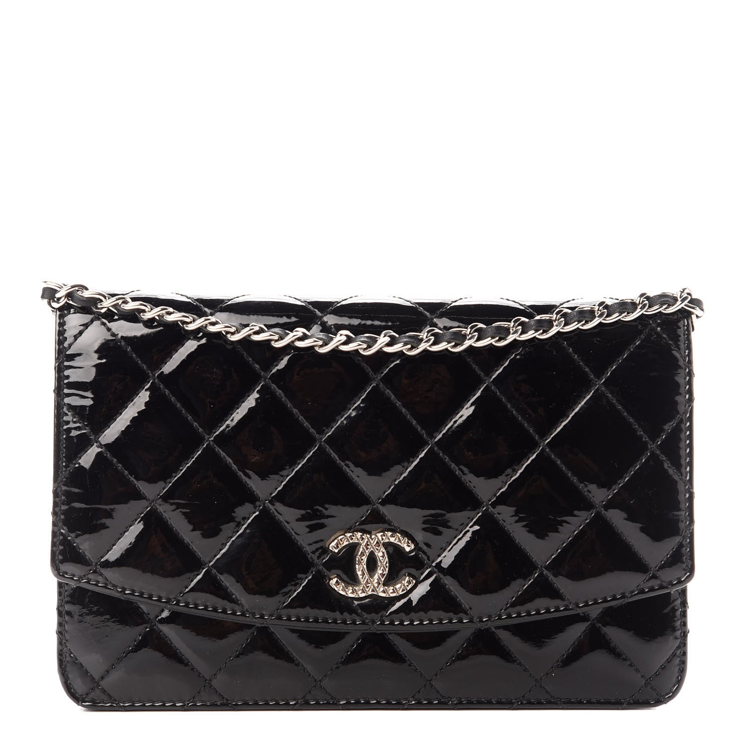 Chanel Patent Quilted Brilliant Wallet On Chain WOC Black 1 of 10