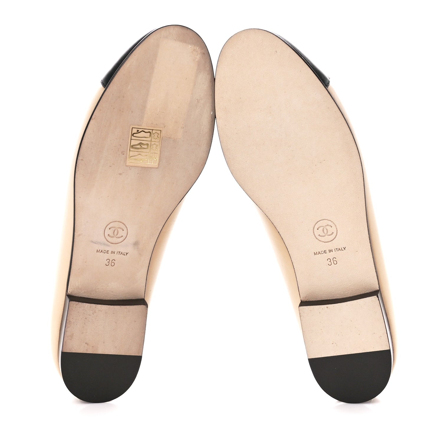 Lambskin Cap Toe CC Ballerina Flats 36 Beige Black
