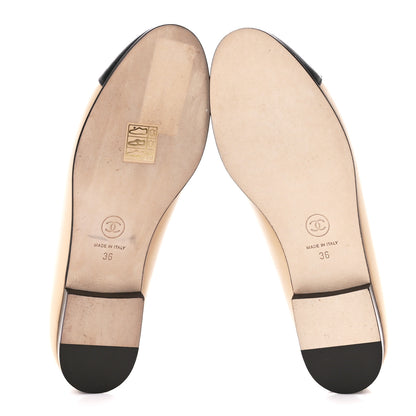 Chanel Lambskin Cap Toe CC Ballerina Flats 36 Beige Black 5 of 11