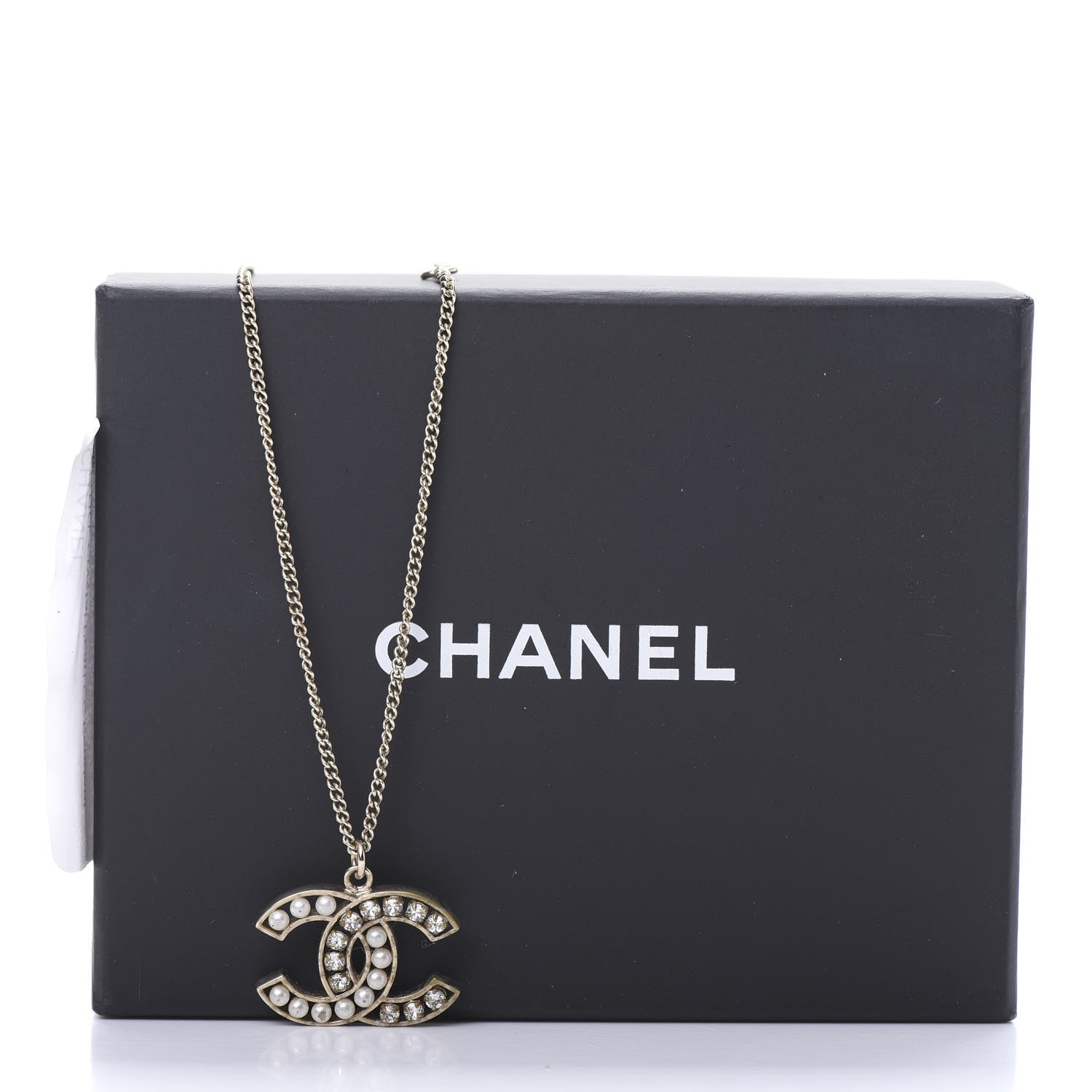 Chanel Pearl Crystal CC Pendant Necklace Gold 7 of 7
