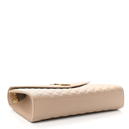 Saint Laurent Grain De Poudre Mixed Matelasse Large Triquilt Monogram Satchel Dark Beige 3 of 7