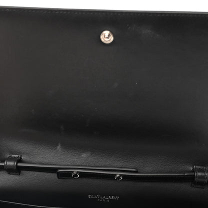Saint Laurent Calfskin Crocodile Embossed Monogram Chain Wallet Black 11 of 12