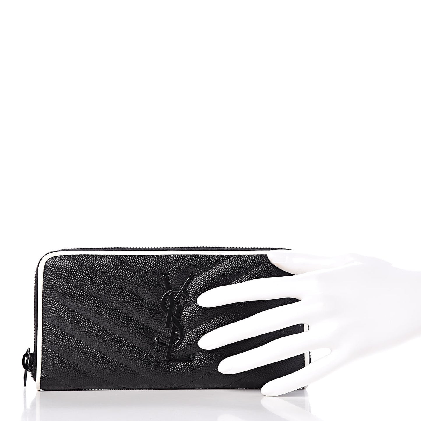 Grain De Poudre Matelasse Chevron Monogram Zip Around Wallet Black Dove White