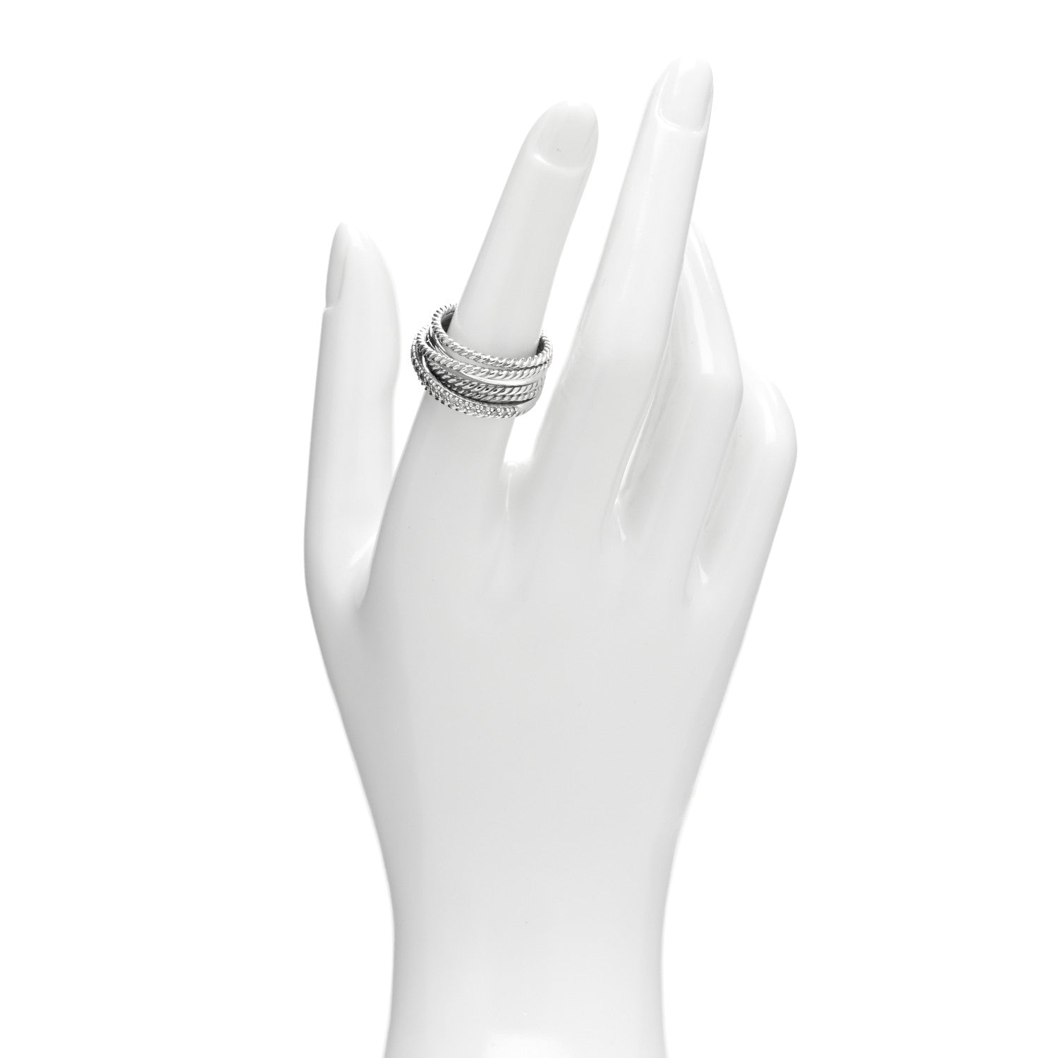 David Yurman Sterling Silver Diamond 11mm Wide Crossover Cable Ring 54 6.75 2 of 4