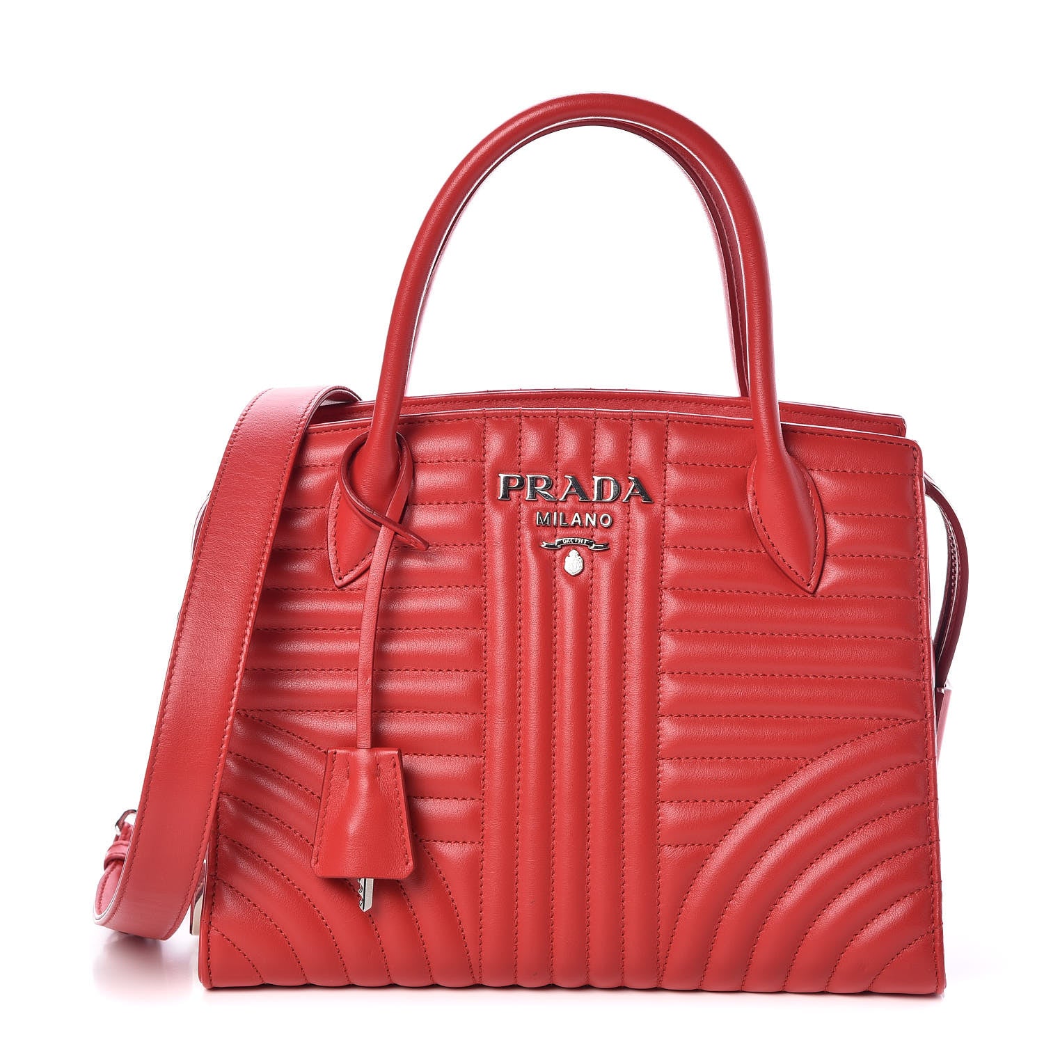 Prada Soft Calfskin Impunture Diagramme Esplanade Rosso 1 of 9