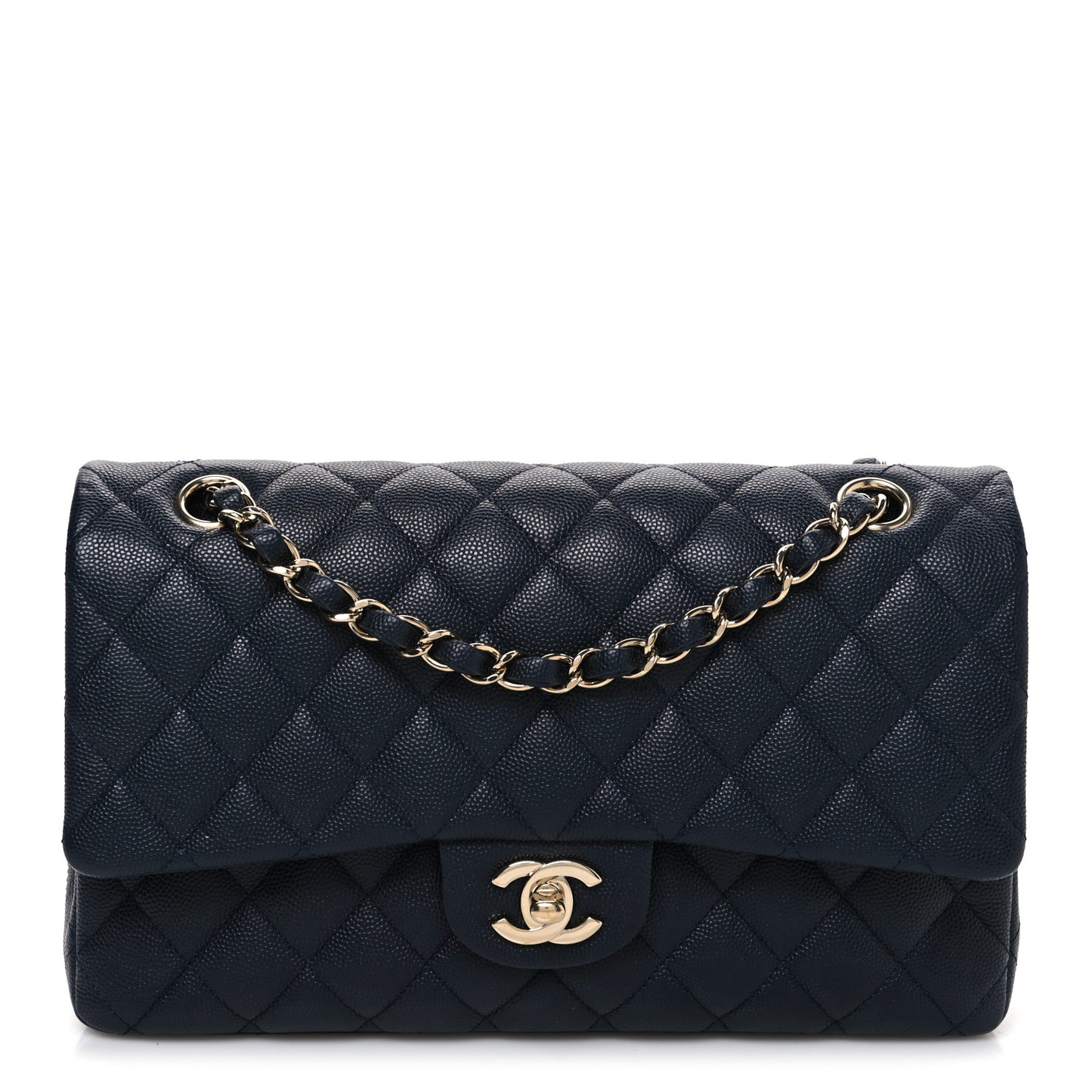 Caviar Quilted Medium Double Flap Navy