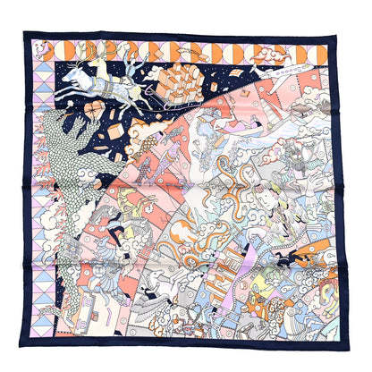 Hermes Silk L'Epopee D' Hermes Detail Scarf 70 Marine Fonce Saumon 1 of 5