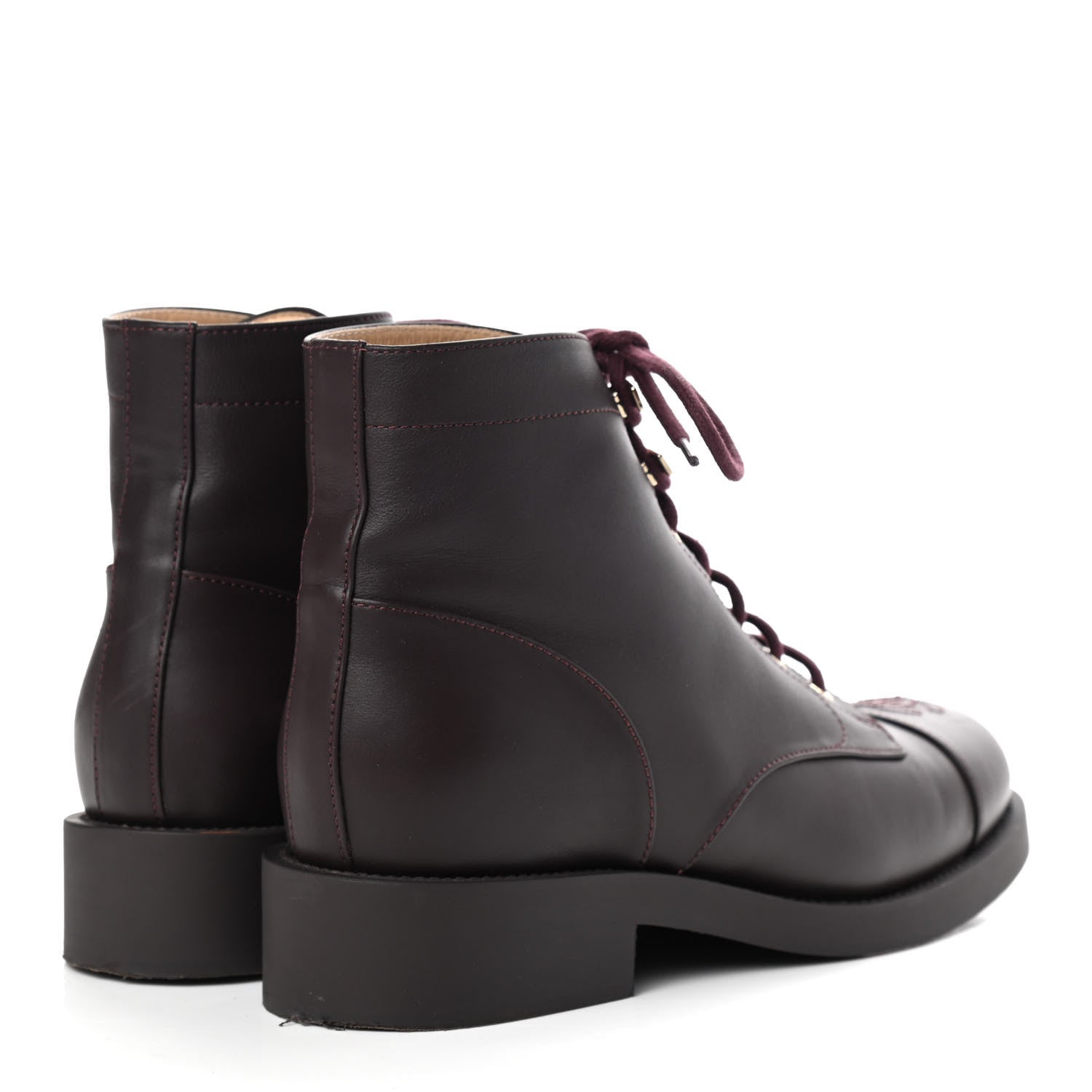 Chanel Calfskin Lace Up CC Short Boots 41 Burgundy 4 of 13